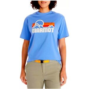 Marmot Blue logo Tee, Women’s Medium Short Sleeve Graphic T-Shirt Gateway Blue